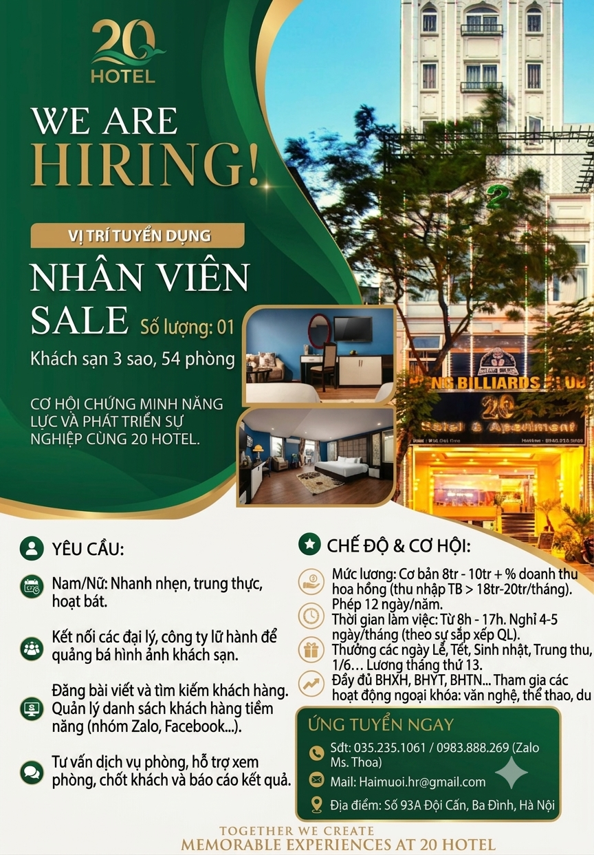 Tuyển Dụng 20 Hotel